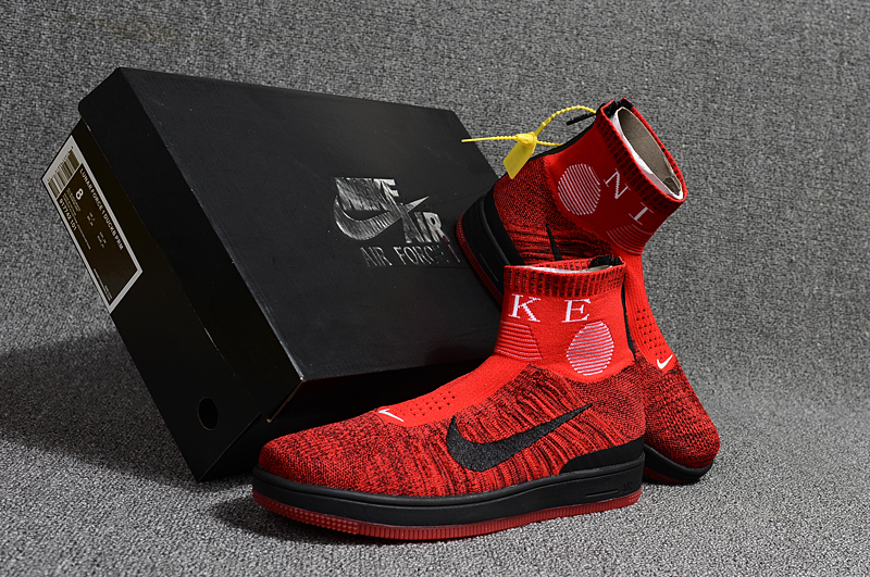 2018 Men Nike Air Force 1 Zip Mid Red Black Shoes